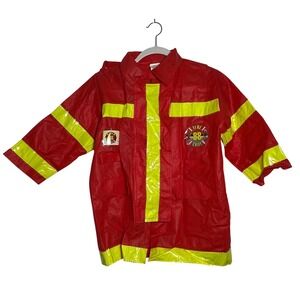 Kids Fire Chief Costume Red Jacket Yellow Trim One Size Fits Most Role Play